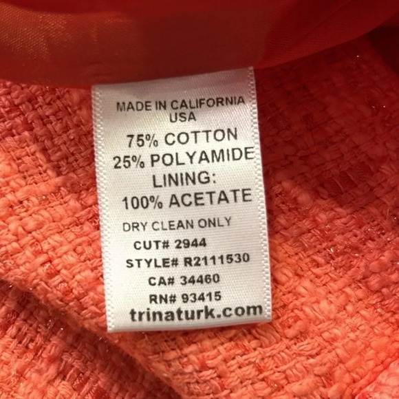 Trina Turk Tweed Sleeveless Dress Tangerine Size 2 - Picture 8 of 12